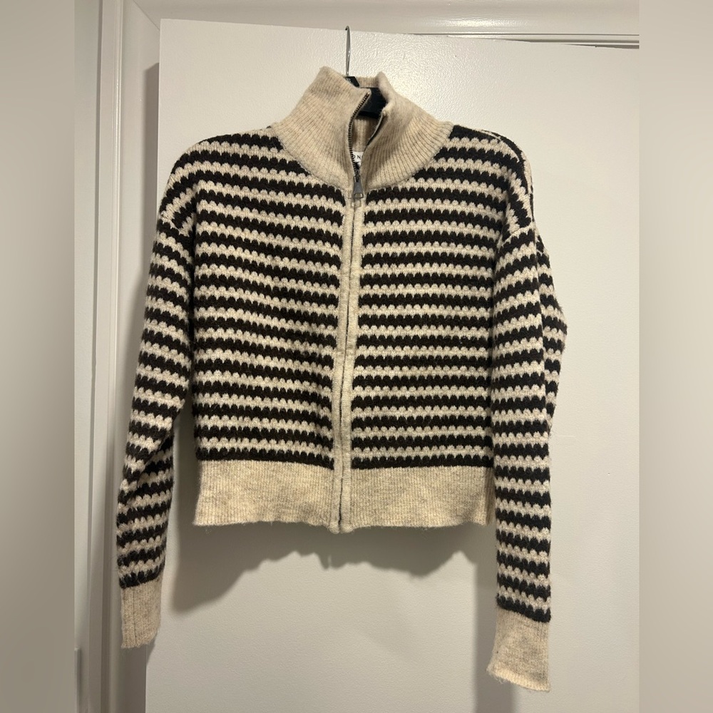 Striped Zip-Up Sweater | mockneck wool blend ski sweater |